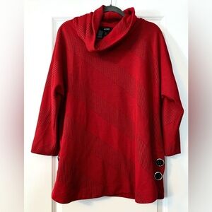 Ali Miles Tunic Top Womens Extra Large Red Black Pullover Knit Stretch